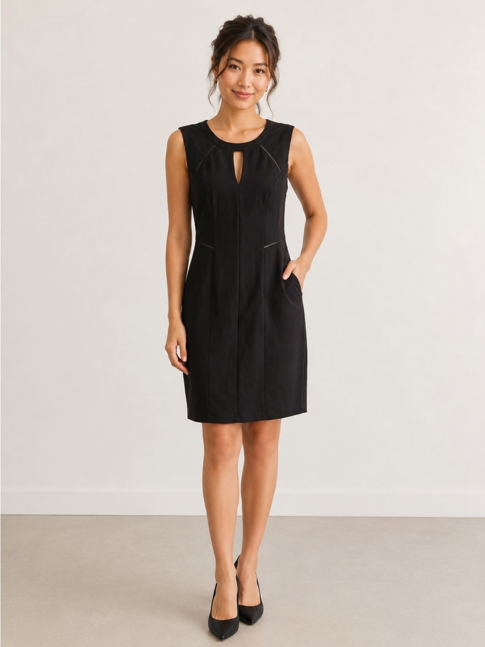 Bisou Bisou Black Sleeveless Sheath Midi Dress Size 10
